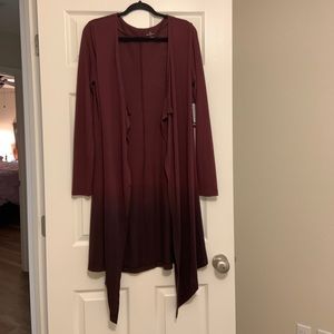 Maroon Long Sleeve, Knee Length Ombré Cardigan